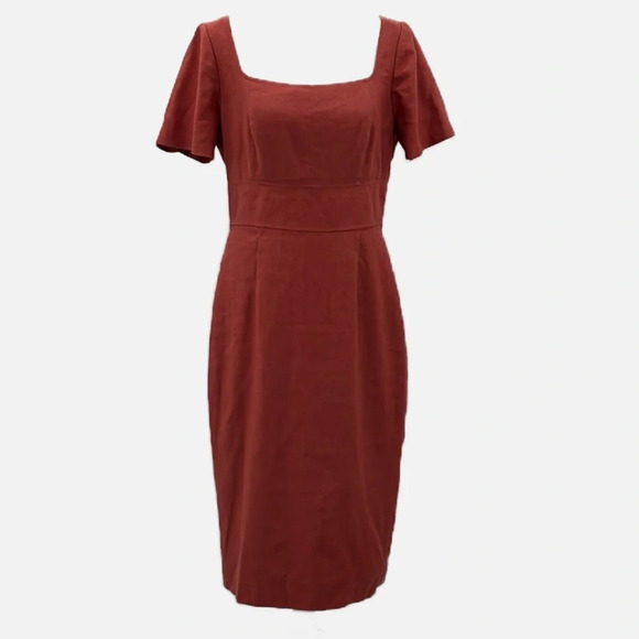 J. Crew Square Neck Stretch Linen Sheath Dress in Faded Spice - Size 6 Tall - Picture 2 of 10